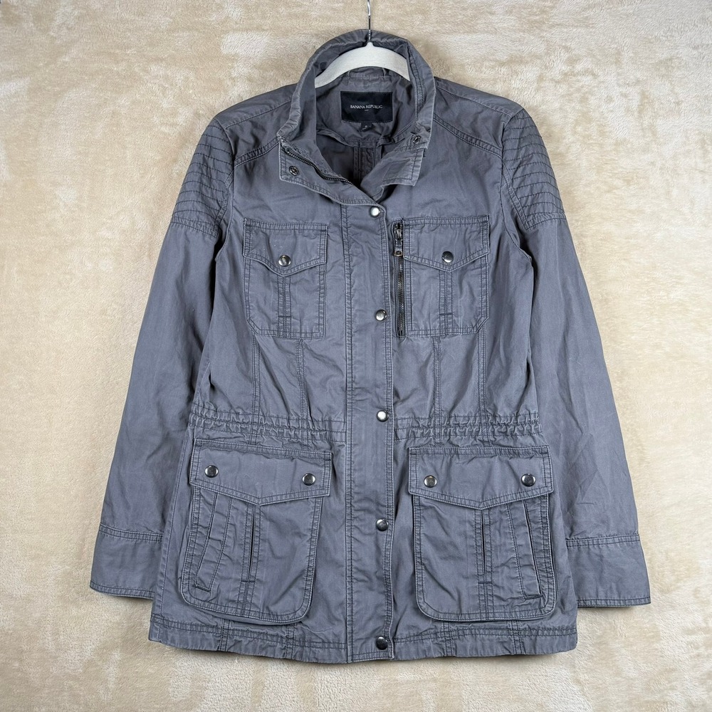 Banana Republic Women's Grey Utility Safari Jacket Cargo Pockets Size S